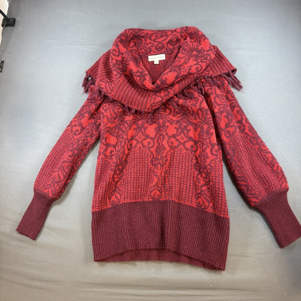 Knox Rose Size XL Red Cowl Neck Knit Pullover Sweater Acrylic Nylon Wool Tunic